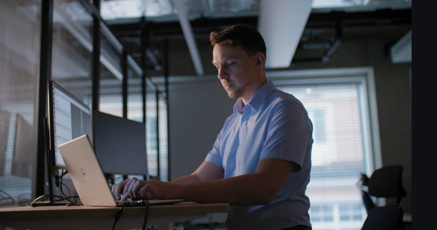 Expert looking at screen