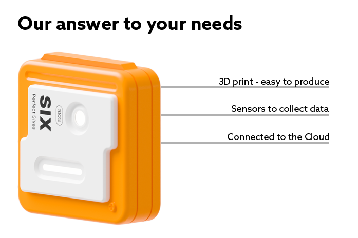 Our answer to your needs: 3d print easy to produce, sensors to collect data, connected to the cloud