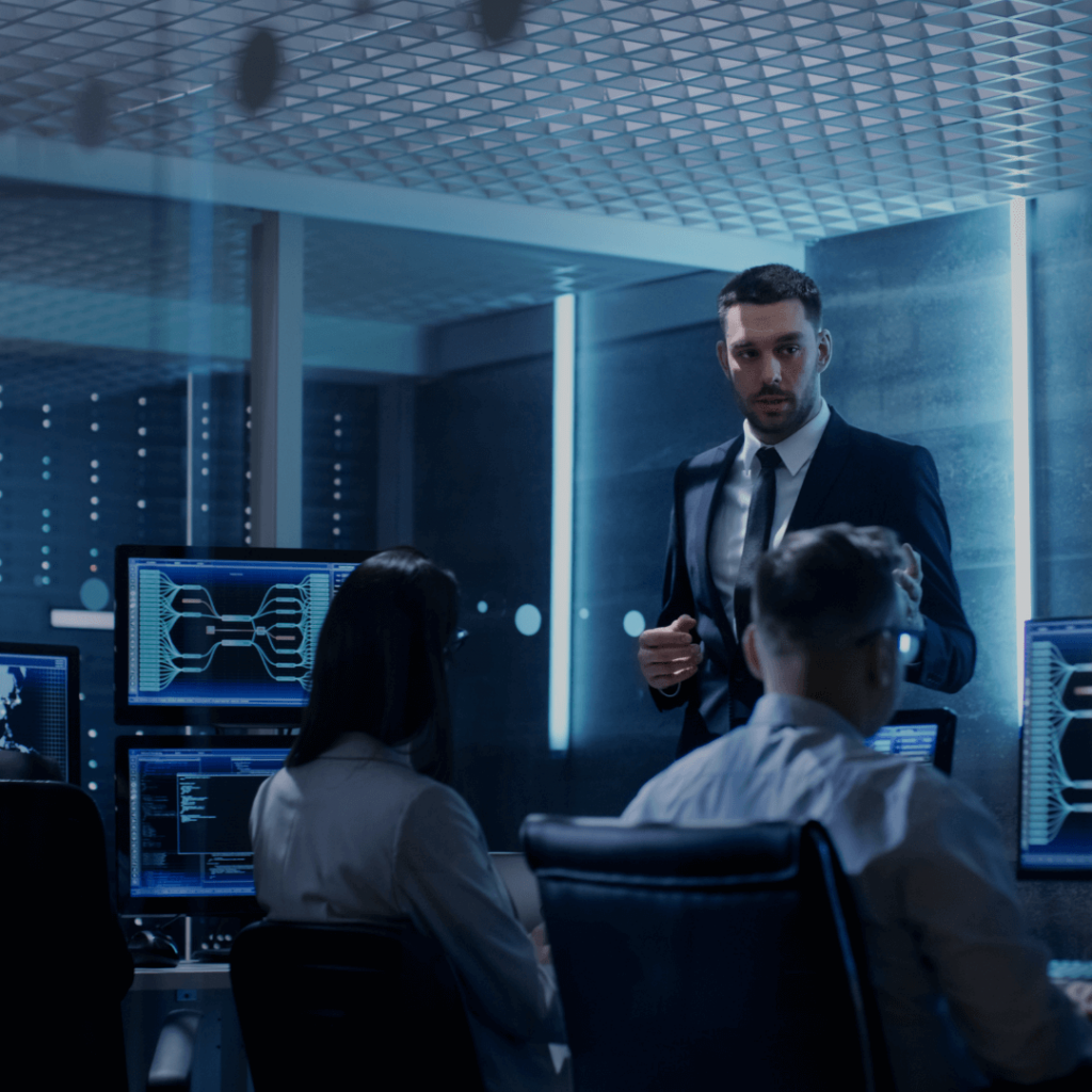 Team discussing cybersecurity solutions