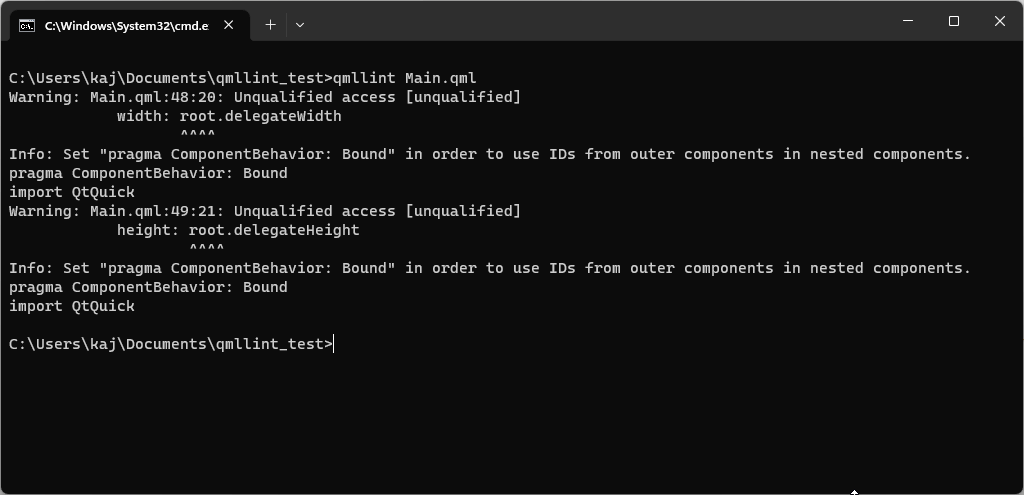 qmllint warnings with suggestion to use ComponentBehavior: Bound in QML.
