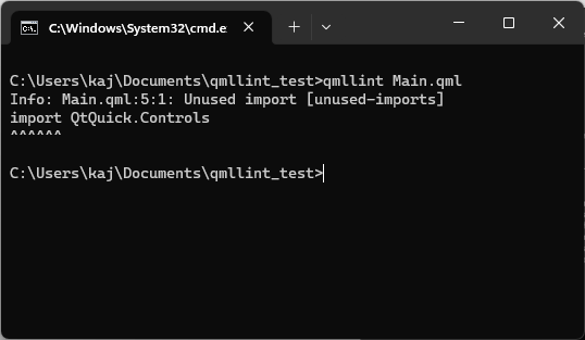 Running qmllint from the command line to analyse QML files.