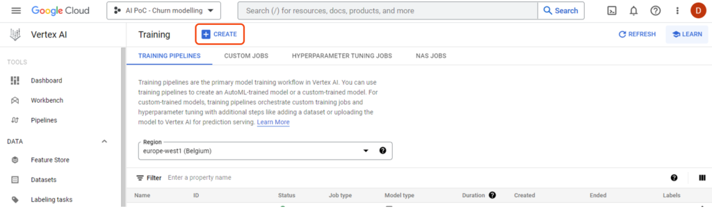 Customer churn prediction with Google AutoML 
Step 2 illustrated