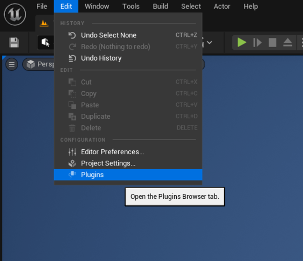 Unreal Engine editor Plugins browser tab used to start creating a split screen plugin.