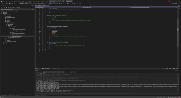 Visual Studio project configuration adding dependencies for the Unreal Engine split screen plugin.