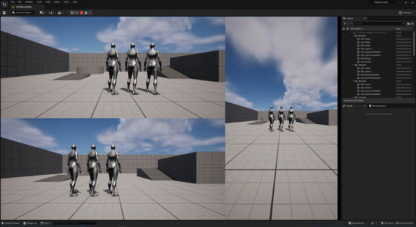 Final custom Unreal Engine split screen layout running in the application.