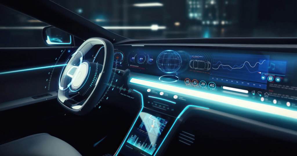 HUD and hologram screens and infotainment system as wide banner
