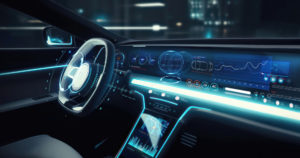 HUD and hologram screens and infotainment system as wide banner