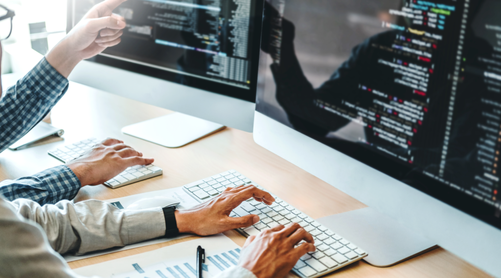 a photo of software developers working on text analytics and natural language processing