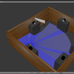 Gazebo simulation view used for automated testing in a robotics CI pipeline.