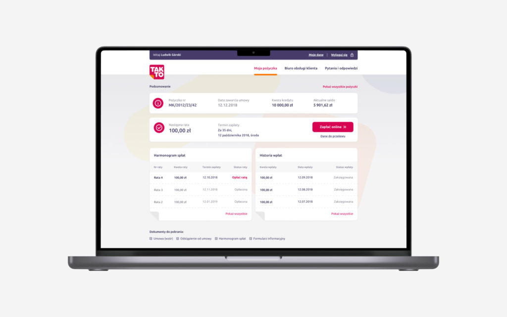 Ecosystem development for TakTo. Laptop mockup of the system