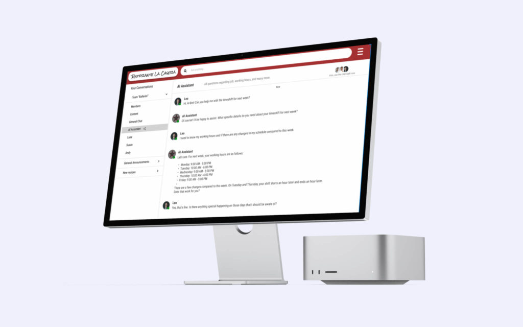 Mockup of transforming employee management with around-the-clock access to AI chatbots