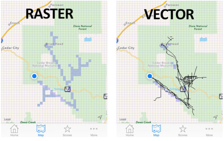An example illustrating the difference between vector and raster data.
