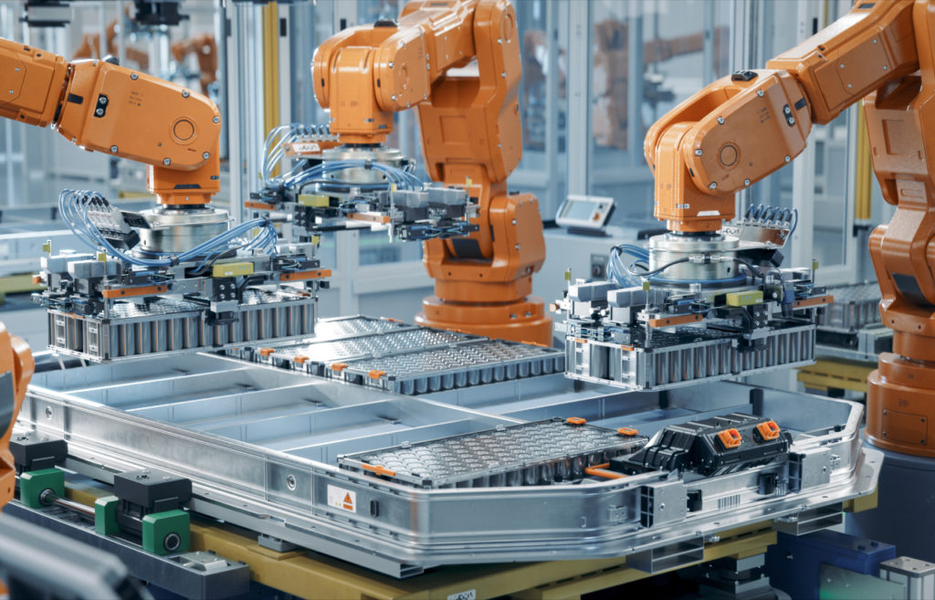 a view of the machines in a modern industry 4.0 factory