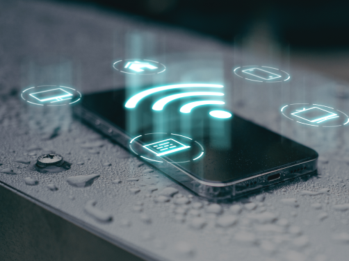 Smartphone with holographic wireless icons – connectivity and OTT streaming technology concept