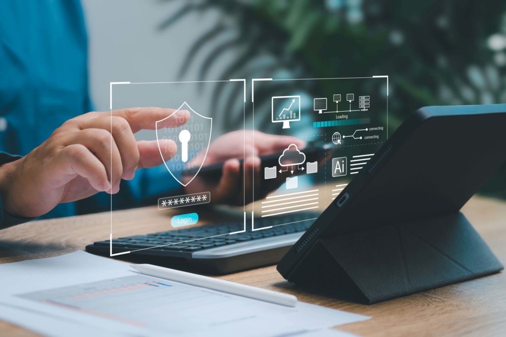 Person using a tablet and phone to ensure DORA compliance with comprehensive technology services