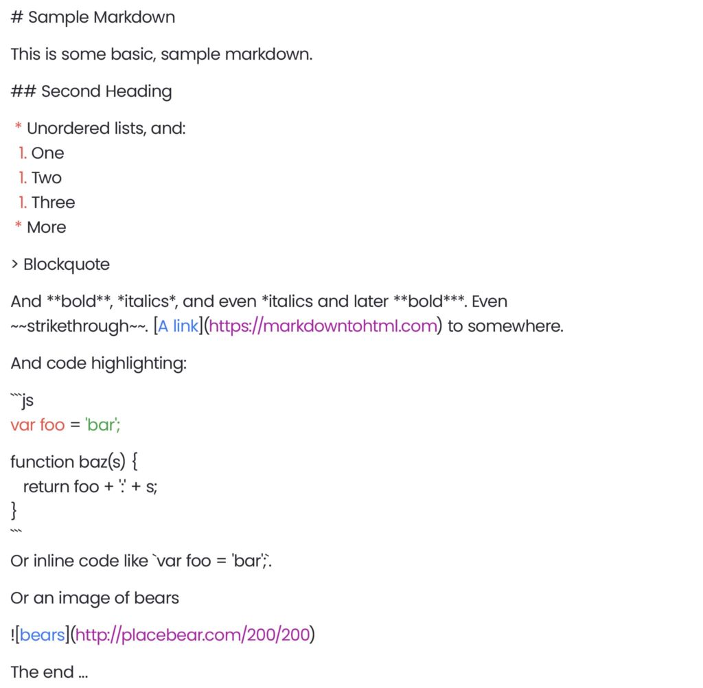 markdown code