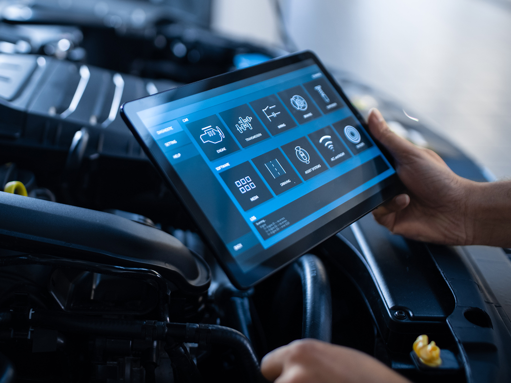 Using tablet to check engine