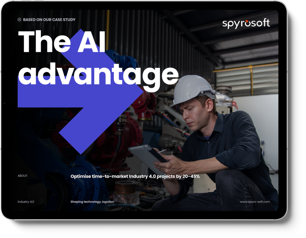 A cover mockup of Spyrosoft's ebook about AI-supported software development in Industry 4.0