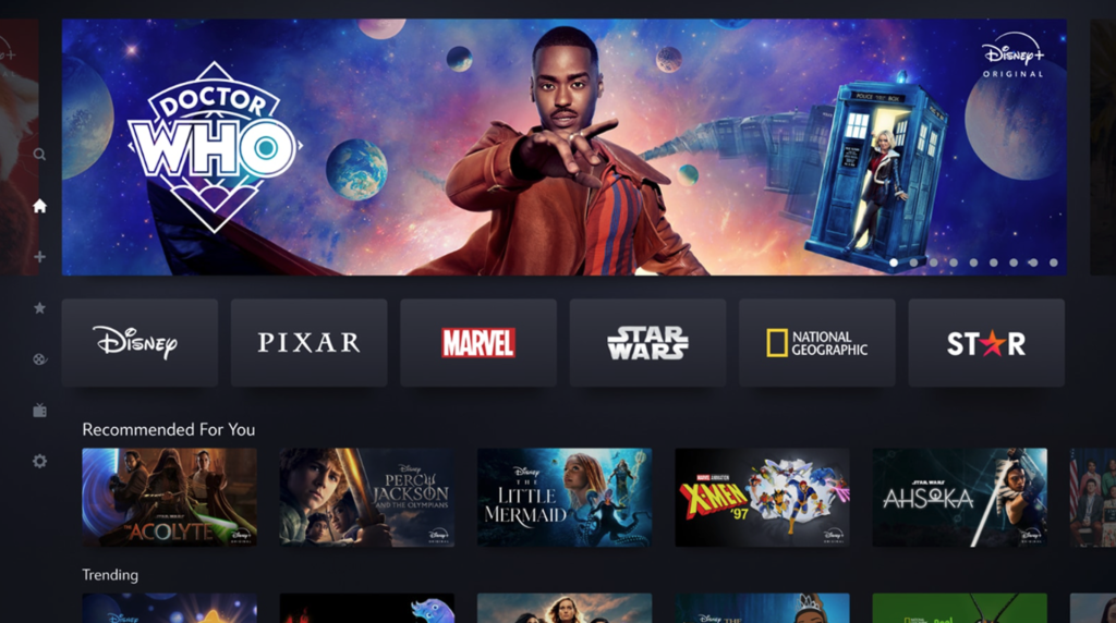 A home screen of Disney + 