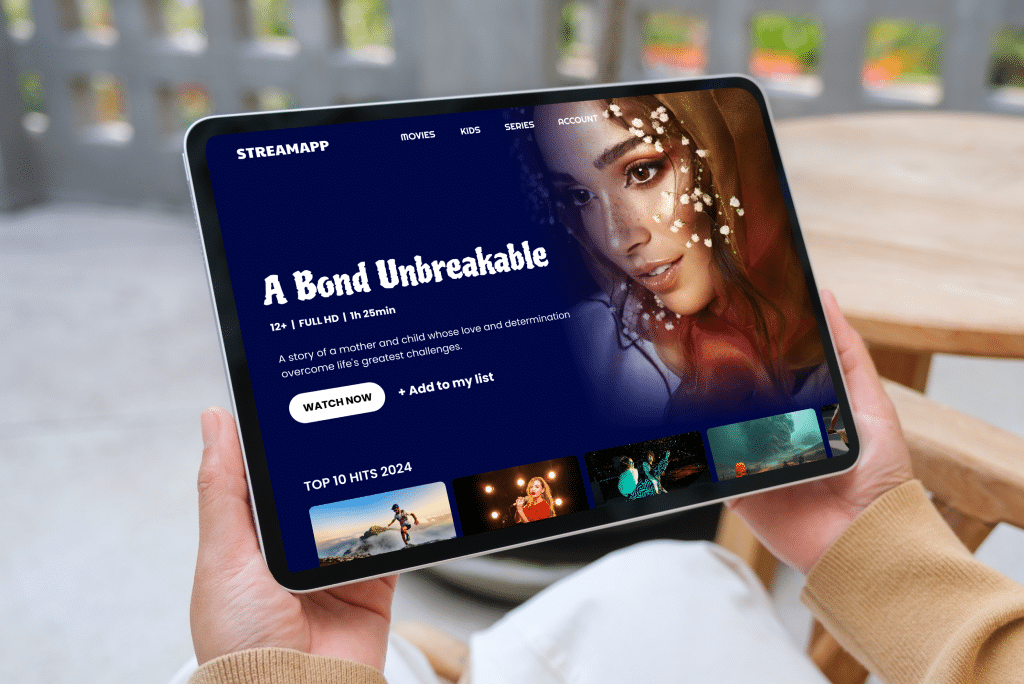 Person browsing a streaming platform on a tablet – example of video publishers delivering on-demand content via digital distribution apps