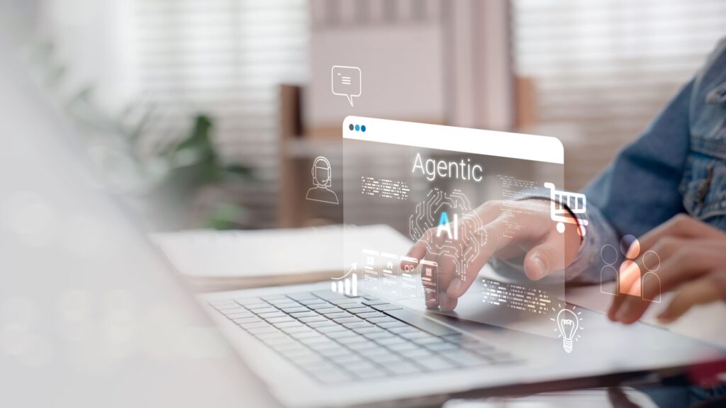 Person interacting with Agentic AI interface featuring a chatbot on the online store platform. AI in ecommerce