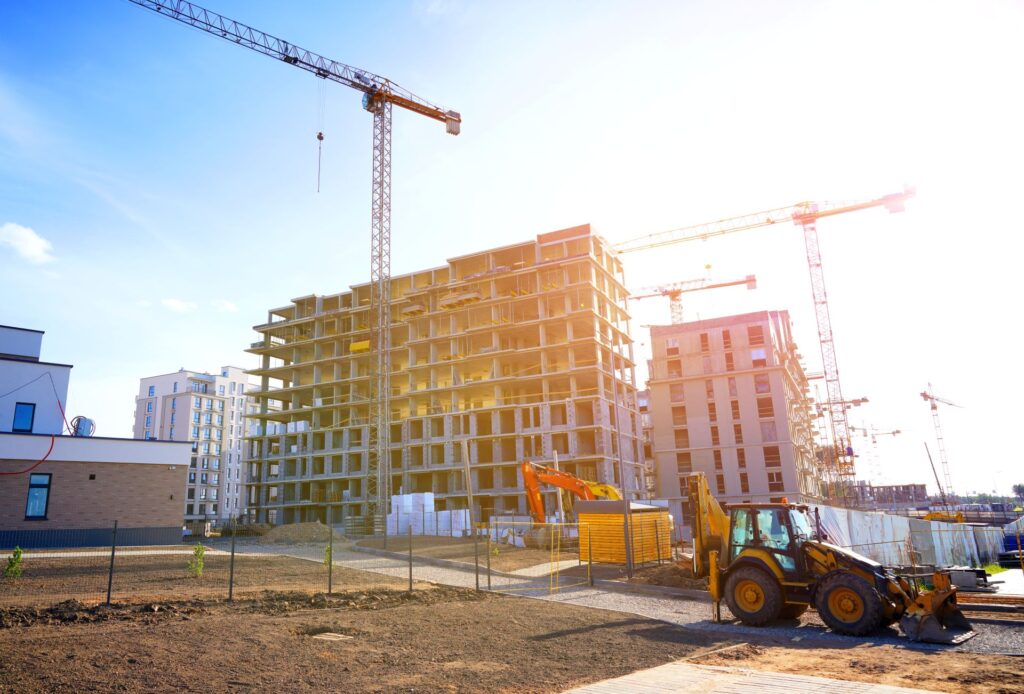 Digital twin software-modern construction site with heavy machinery