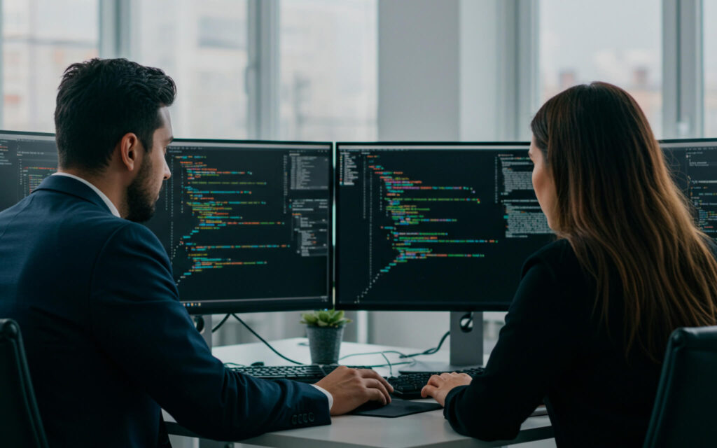 High Tech. Tech experts working on a high tech solutions